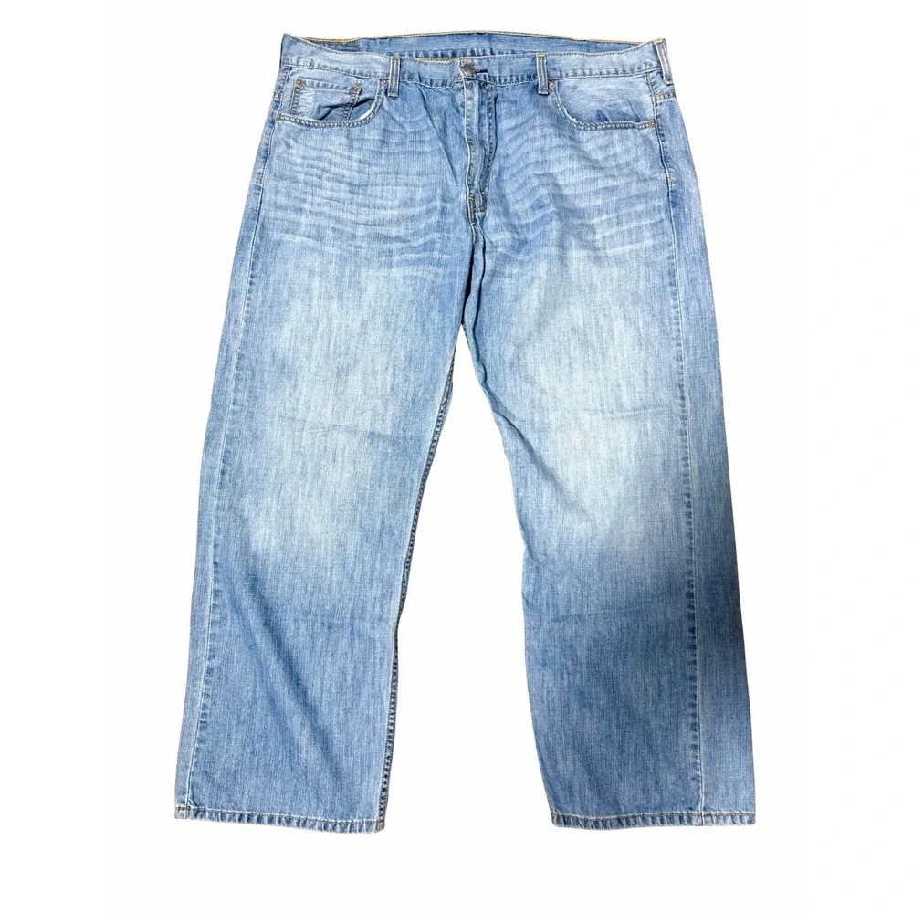 Levi 569 Loose Straight Jeans Mens 42x30 Light Wash Blue Good Denim Pants
